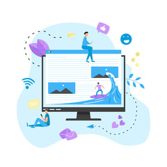 Surfer surfing a wave web page vector illustration. Web page surfing concept