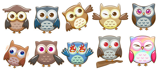 owl vector set graphic clipart design