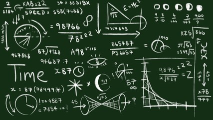 Chalk hand writing illustration of mathematics and physics formula.