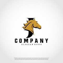 J Initial Letter Logo Design with silhouette horse.