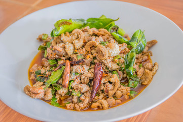 Thai Spicy minced pork meat, ( Pork Laab )  local Thailand style food.