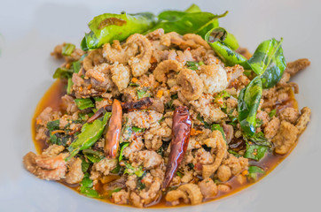 Thai Spicy minced pork meat, ( Pork Laab )  local Thailand style food.