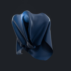 Abstract fabric shapes with dark background, 3d rendering.