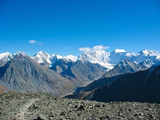 Fototapeta premium Belukha mountain in clouds
