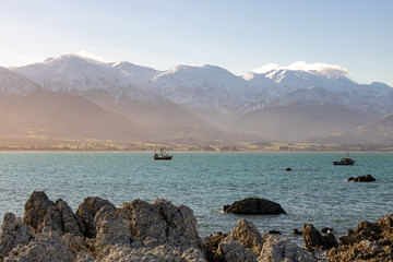 Sunset over Kaikoura Bay and Snow Capped Mountains 