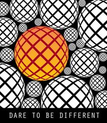 Abstract background with balls illustration 3d spheres with text dare to be different optimistic quote concept