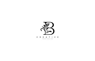 B Letter Linked Floral Baroque Ornament Monogram Logotype