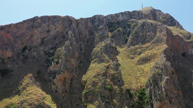 Aerial view video on mountain cliff over Topolia Gorge canyon. Crete, Greece.