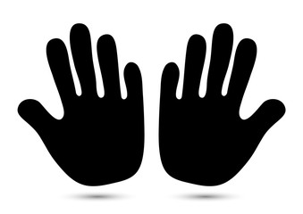 Hand icon. Helping hands silhouette on a white background. Warning gesture with an open palm label. V