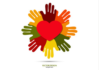 Heart, open palms. Icon, flat design. The concept of charity, volunteering, love, kindness, family, social problems.