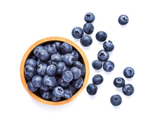 blueberry fresh in wood bowl on white background