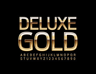 Vector Deluxe Gold Alphabet Letters and Numbers. Premium Uppercase Font