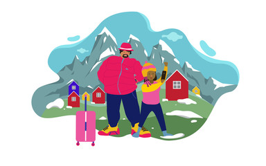 A happy couple traveling and take selfie photo in switzerland snow mountain