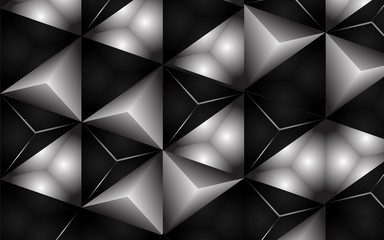 Abstract 3d black low polygon style background a combination with line silver crystal texture. Luxury premium vector design for use modern element cover, banner, wallpaper, poster, flyer, corporate