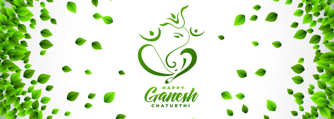 happy ganesh chaturthi festival banner in eco leaves style