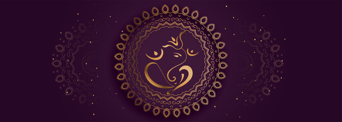 decorative lord ganesha design golden banner - obrazy, fototapety, plakaty