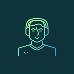 Man with Gaming Headphones vector modern colored linear icon on dark background
