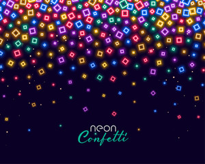 colorful confetti in neon shiny lights background