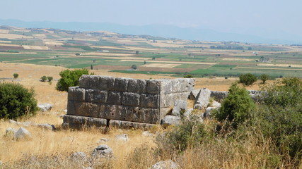 Ruins of the ancient city of Plataea, and a view of the battlefield of the famous battle of 479 BC, where the Greeks defeated the Persians, in Boeotia, Greece