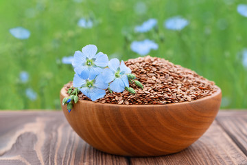 flax seeds and flowers in bowl