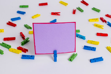 Colored clothespin papers empty reminder white floor background office