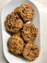 Paleo Chocolate Chip Cookies Made with Coconut and Almond Flour in Plate.