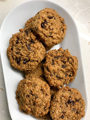 Paleo Chocolate Chip Cookies Made with Coconut and Almond Flour in Plate.