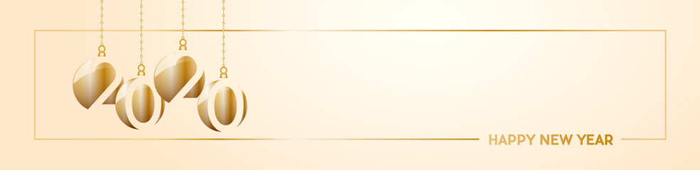 Obraz premium 2020 Happy New Year header background. Golden text with frame, banner
