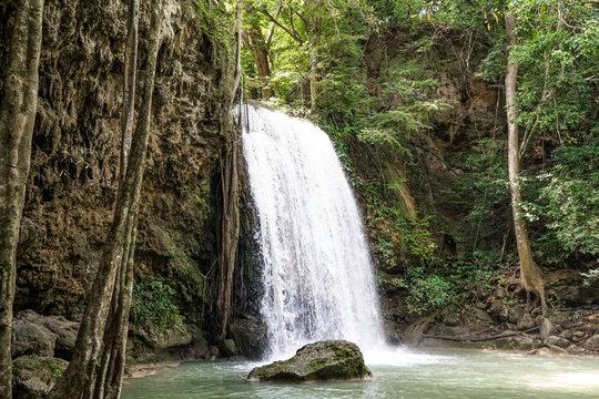 Erawan National Park, Located On West Thailand In The Tenasserim Hills Of Kanchanaburi Province