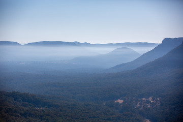 Looking down in to WolganValley in the Blue mountains new south wales on 4th August 2019