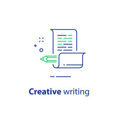 Storytelling concept, creative writing, pencil and paper, copywriting, linear icon