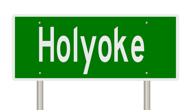 Rendering of a green highway sign for Holyoke Massachusetts