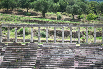 Fototapeta na wymiar Detail of the stadium in the ancient archaeological site of Messini, in southern Peloponnese