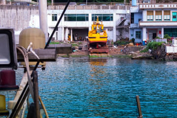 Fish port in northern Taiwan, fishing port in Keelung Peace Island, shipyard near fishing port