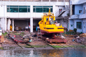 Fish port in northern Taiwan, fishing port in Keelung Peace Island, shipyard near fishing port