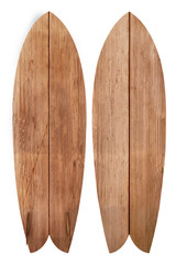 Vintage wood fish board surfboard isolated on white with clipping path for object, retro styles.