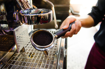 Coffee Machine ready to make espresso by barista