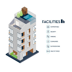Fototapeta premium Isometric urban building. Icon facilities for condominium.