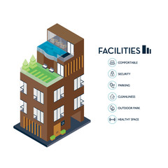 Isometric urban building. Icon facilities for condominium.