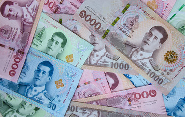 Fototapeta na wymiar Thai baht money of Thailand banknote close up 