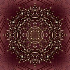 Vintage background mandala card with golden lace ornaments and art deco floral decorative elements