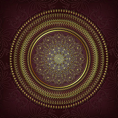 Vintage background mandala card with golden lace ornaments and art deco floral decorative elements