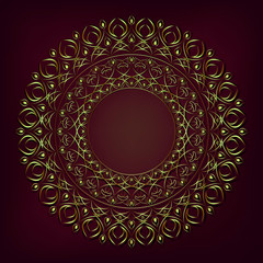 Vintage background mandala card with golden lace ornaments and art deco floral decorative elements