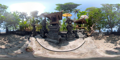 vr 360 hindu temple with altar sacrifices. balinese temple, old hindu architecture, Bali...