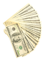 A bundle of money dollars in hands on a white background isolation