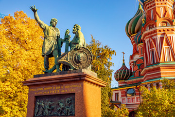 Fototapeta na wymiar Saint Basil Cathedral at Red Square in Moscow Minin and Pozharskiy, Russia autumn. Travel concept