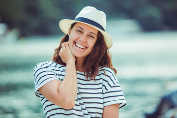 woman portrait in white fedora hat