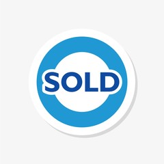 Blue sign with text Sold icon isolated on white background