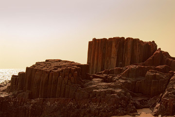 sunset, sun, nature, building, background, sea, texture, light, day, outdoor, yellow, travel, beauty, dusky, water, landscape, view, seashore, sand, waves, tree, coconut, blue, structure, stone, templ
