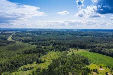 Aerial view of forests in central Latvia.